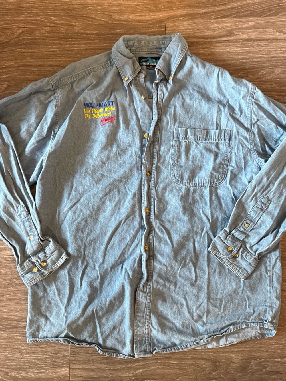 Walmart Embroidered Light Blue Denim Work Shirt